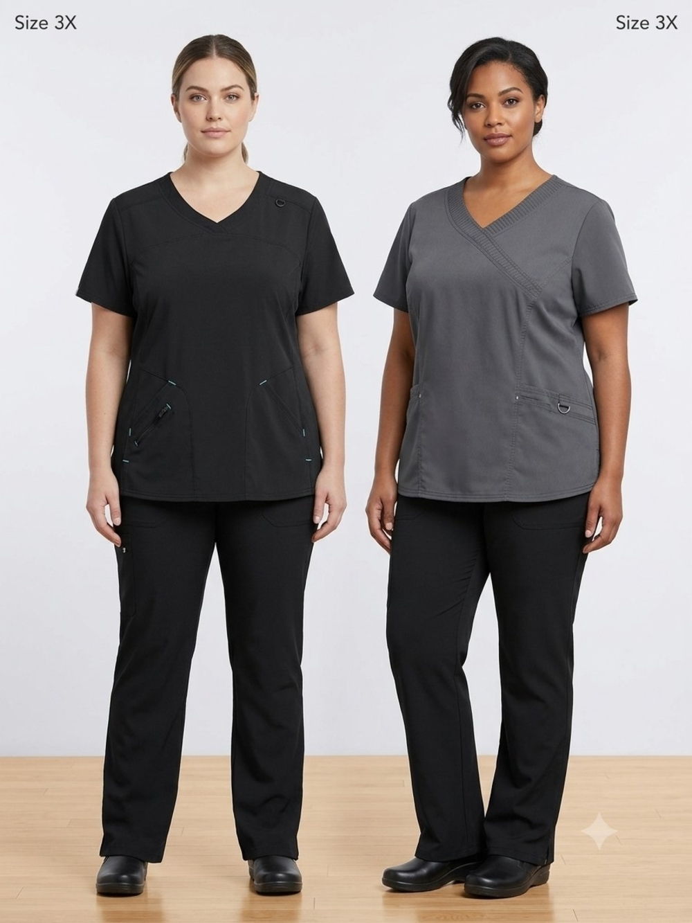 Scrubstar Women's V-Neck Short Sleeve Scrub Top  2 Pack In Black & Gray.    SB 2